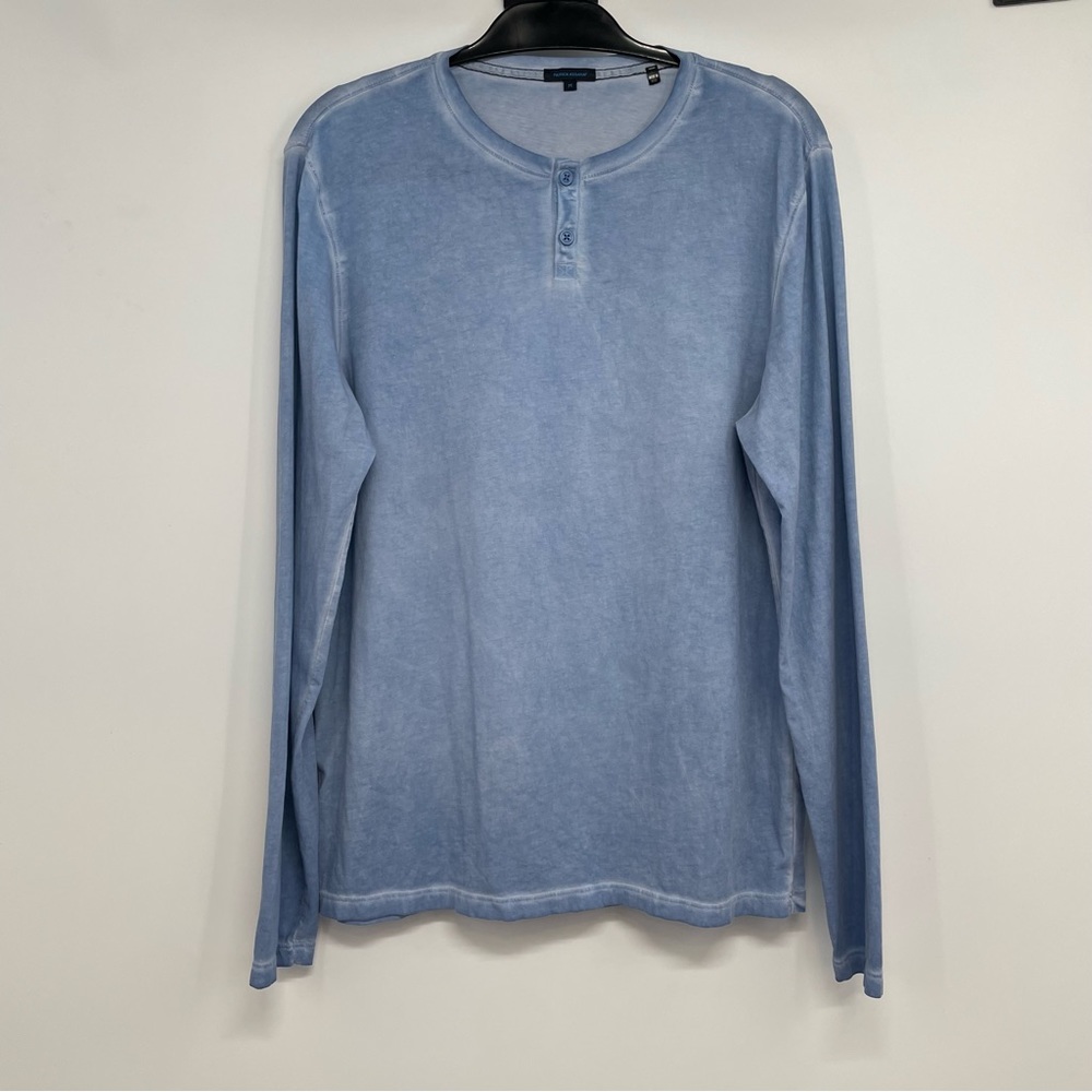 Patrick Assaraf Long Sleeve Henley T Shirt Blue Acid Wash Mens Size Medium